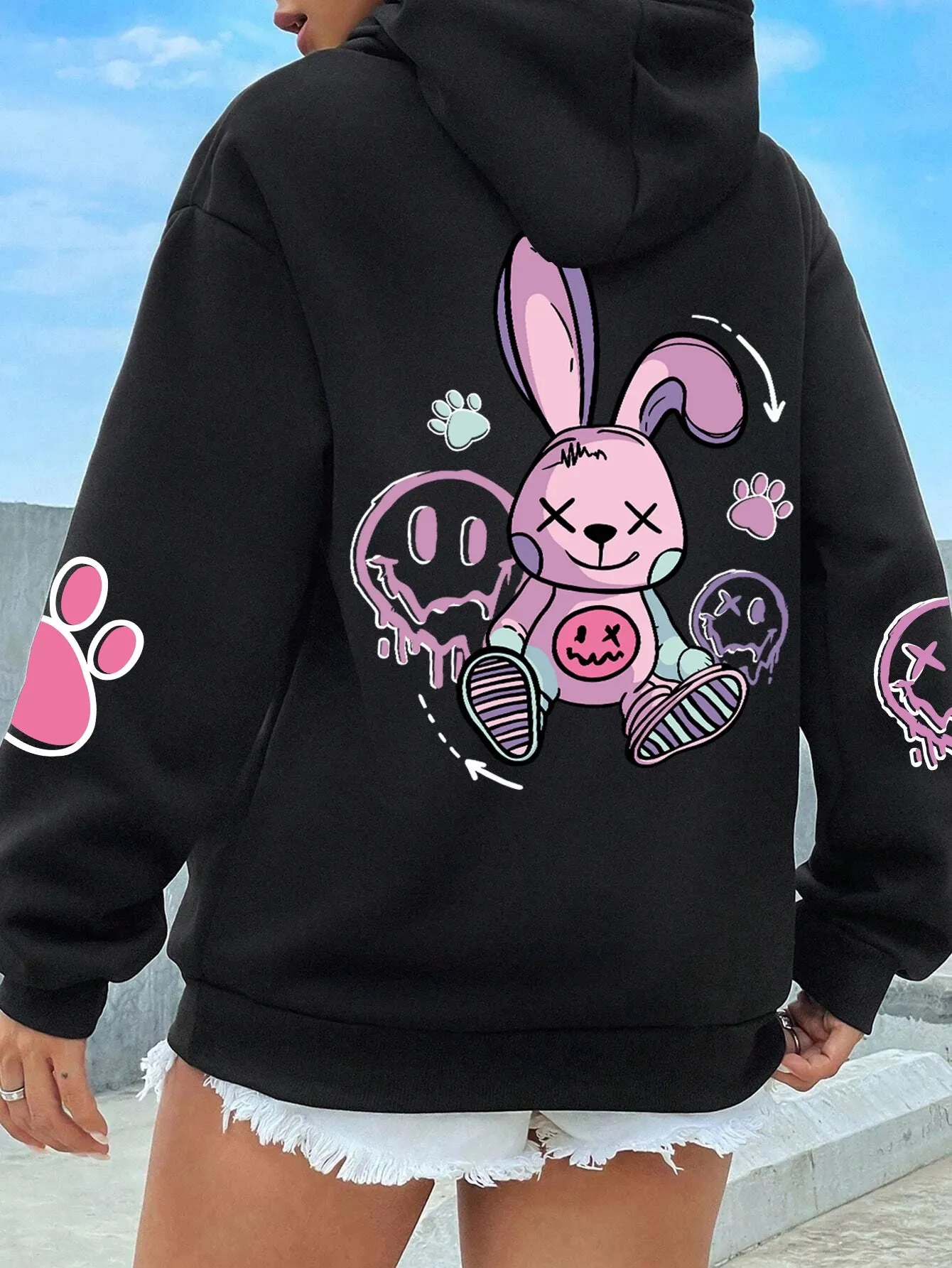 Casual Printed Female Hoodies Oversize Loose Sweatshirts