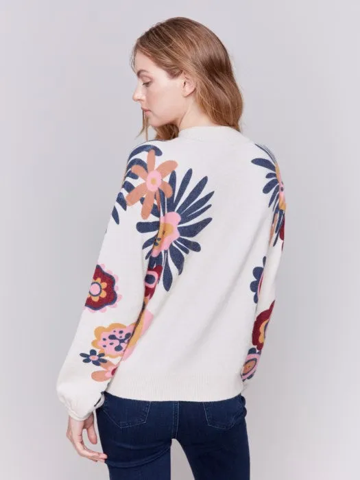 Charlie B C2689 Floral Print Mock Neck Sweater