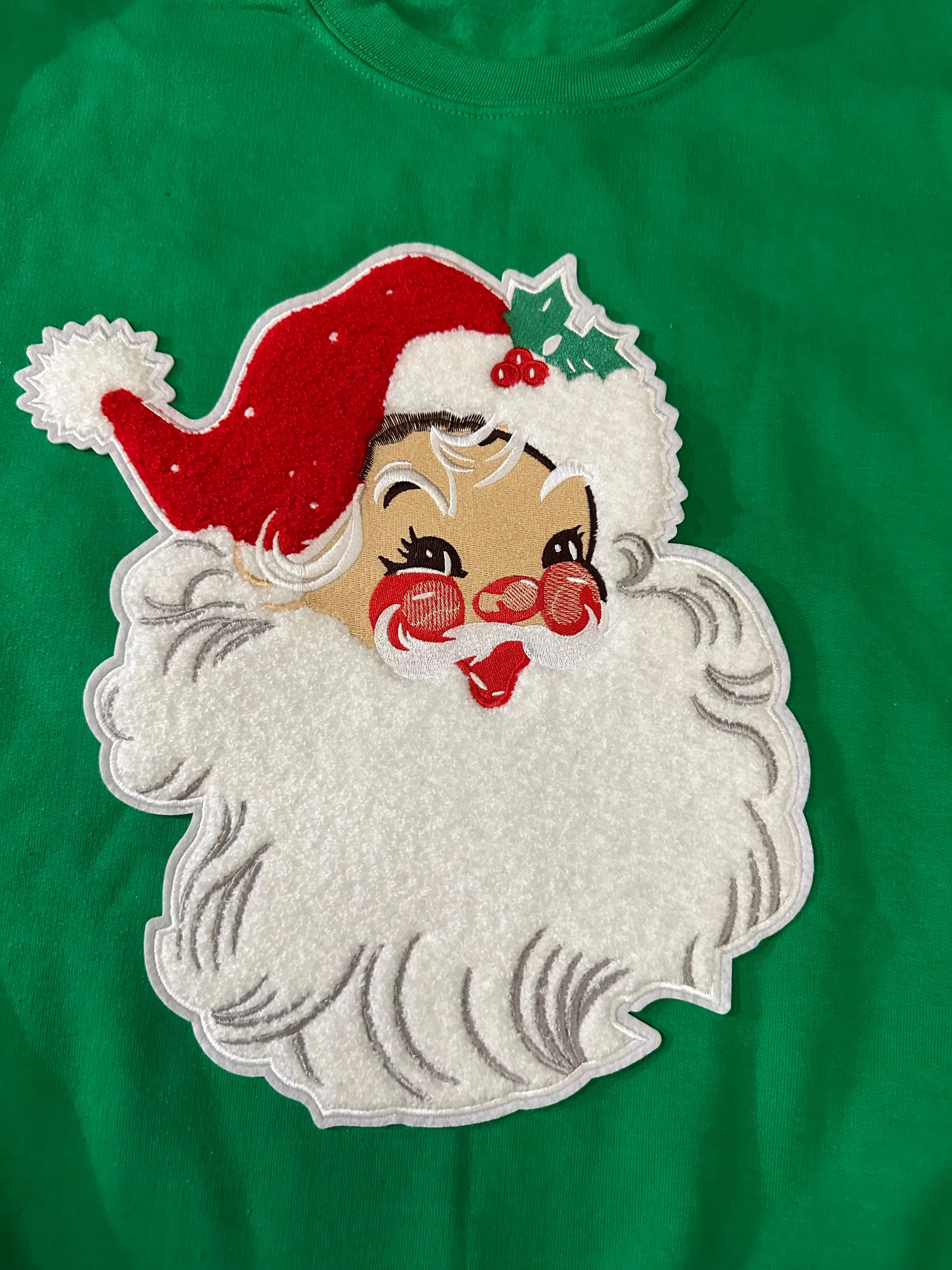 Chenille Patch Santa Sweatshirts (Pink or Green)