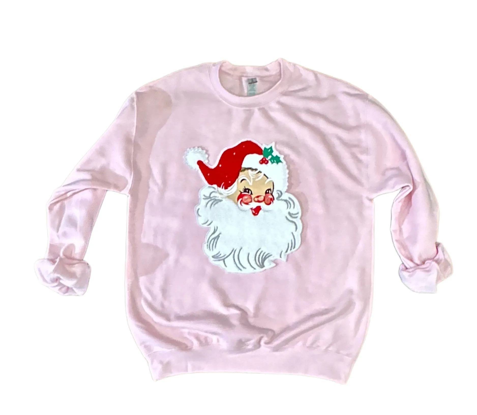 Chenille Patch Santa Sweatshirts (Pink or Green)