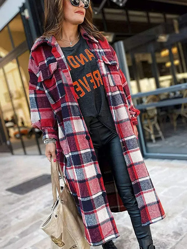 Chic Colorful Plaid Tweed Trench Coat