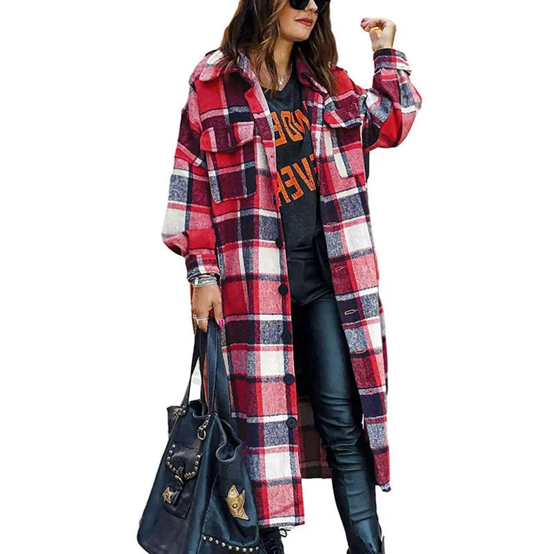 Chic Colorful Plaid Tweed Trench Coat