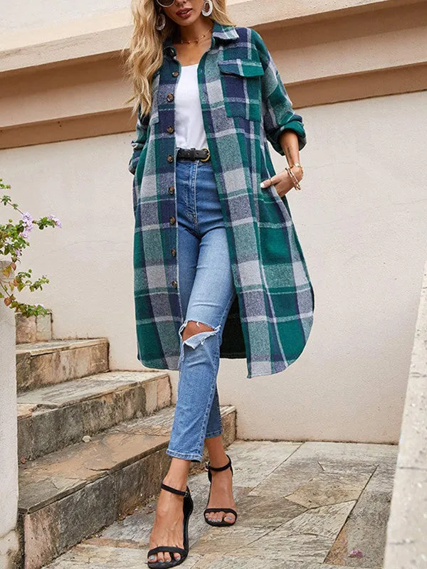 Chic Colorful Plaid Tweed Trench Coat