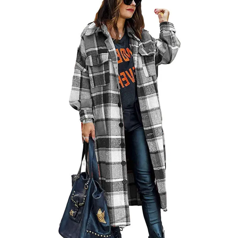 Chic Colorful Plaid Tweed Trench Coat