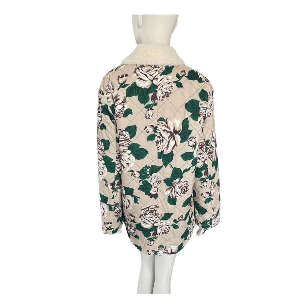 CLAUDIE PIERLOT Quilted Fleece Coat  Floral Cream SIZE 12