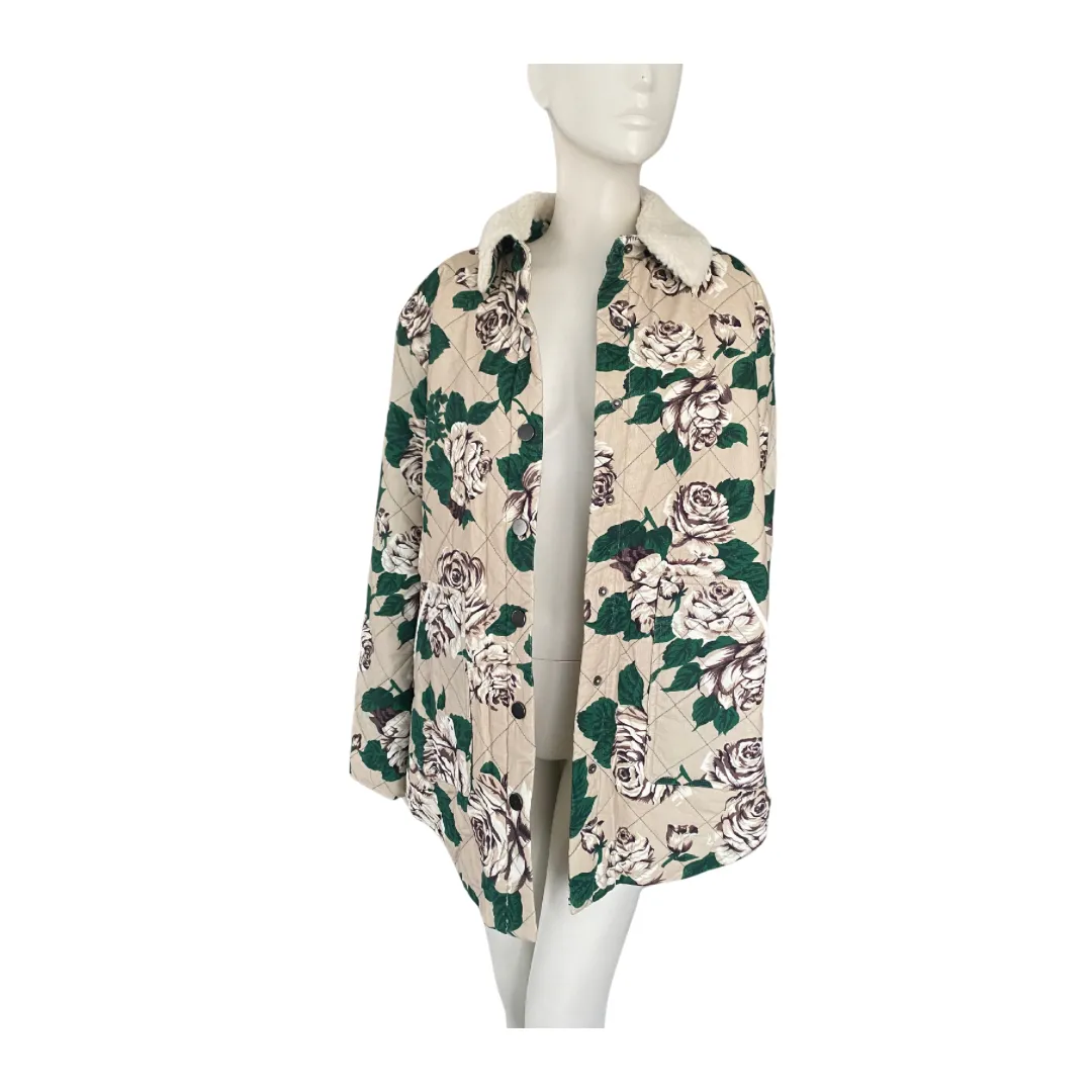 CLAUDIE PIERLOT Quilted Fleece Coat  Floral Cream SIZE 12