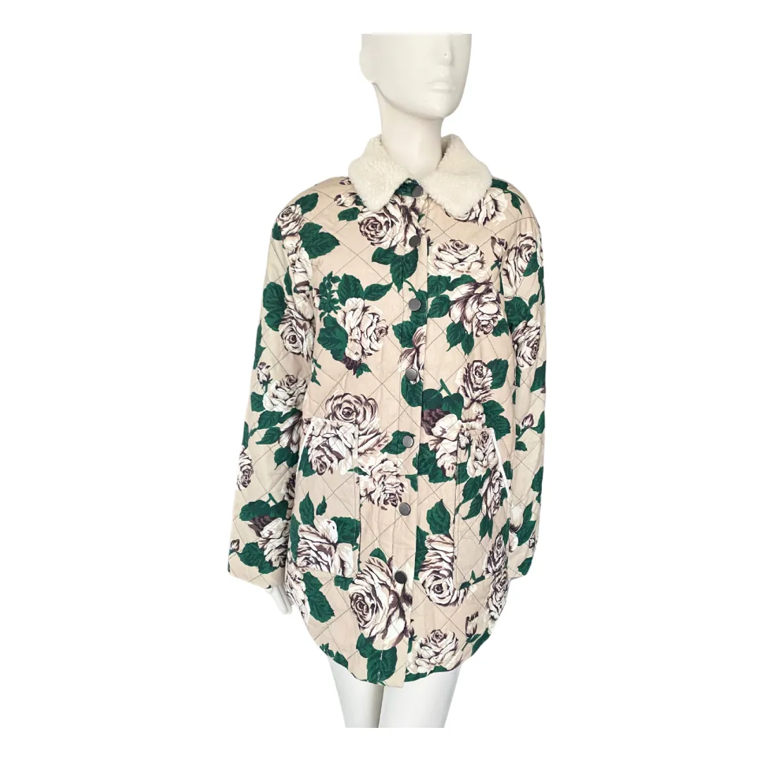 CLAUDIE PIERLOT Quilted Fleece Coat  Floral Cream SIZE 12