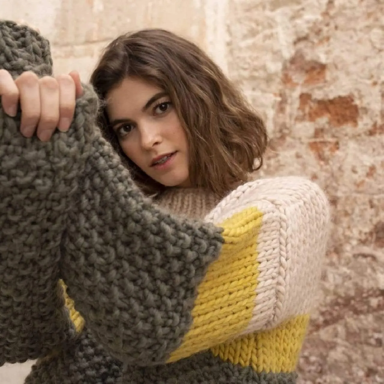 Cross The Line Sweater knitting kit by Katia