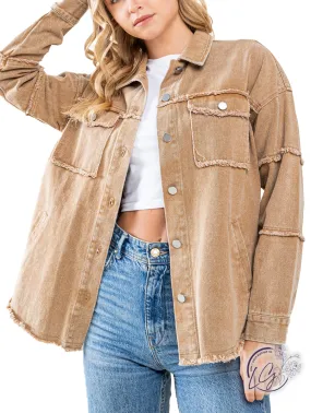 Curvy Casual Frayed Twill Jacket