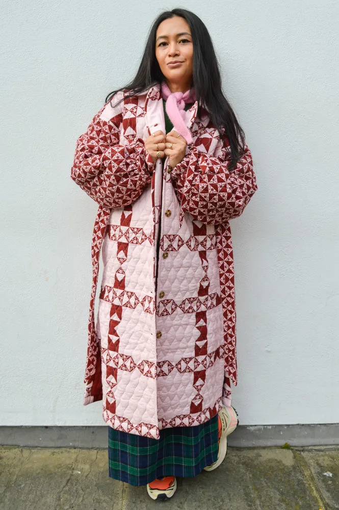 Damson Madder Dahlia Pink and Red Quilted Coat