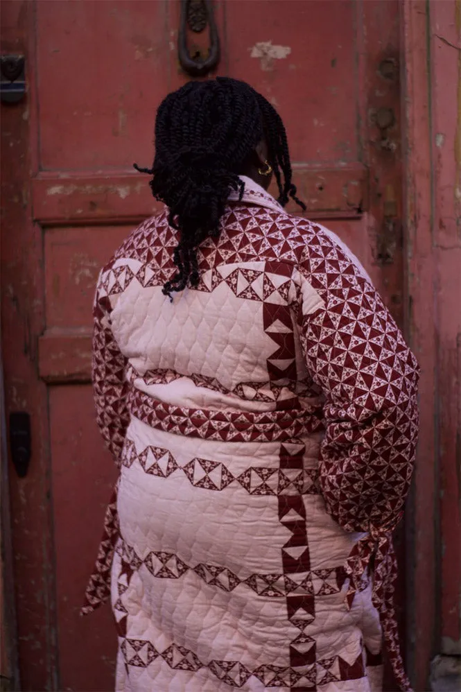 Damson Madder Dahlia Pink and Red Quilted Coat