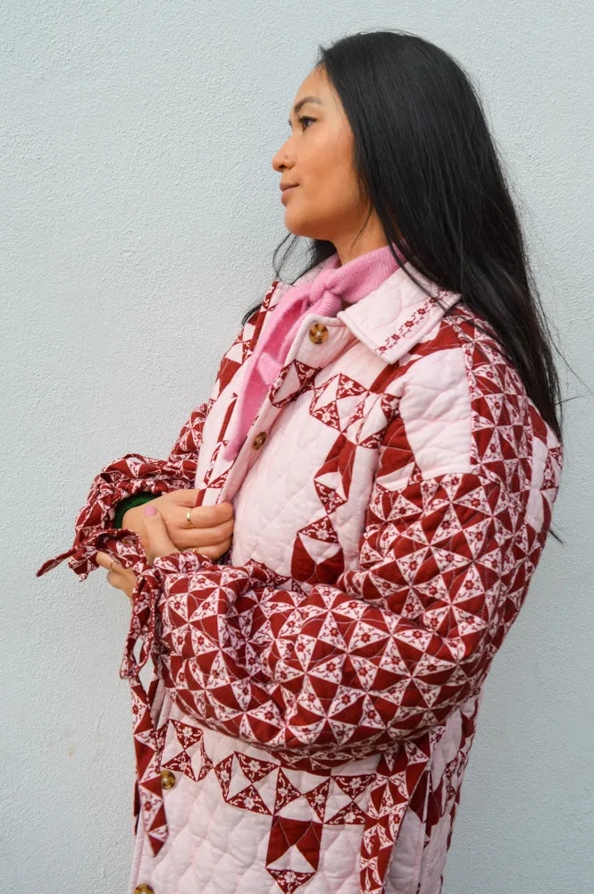 Damson Madder Dahlia Pink and Red Quilted Coat