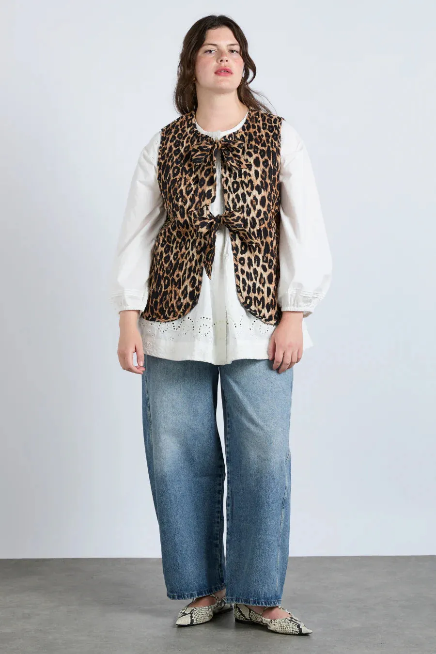 Damson Madder Tilly Tie Front Leopard Gilet