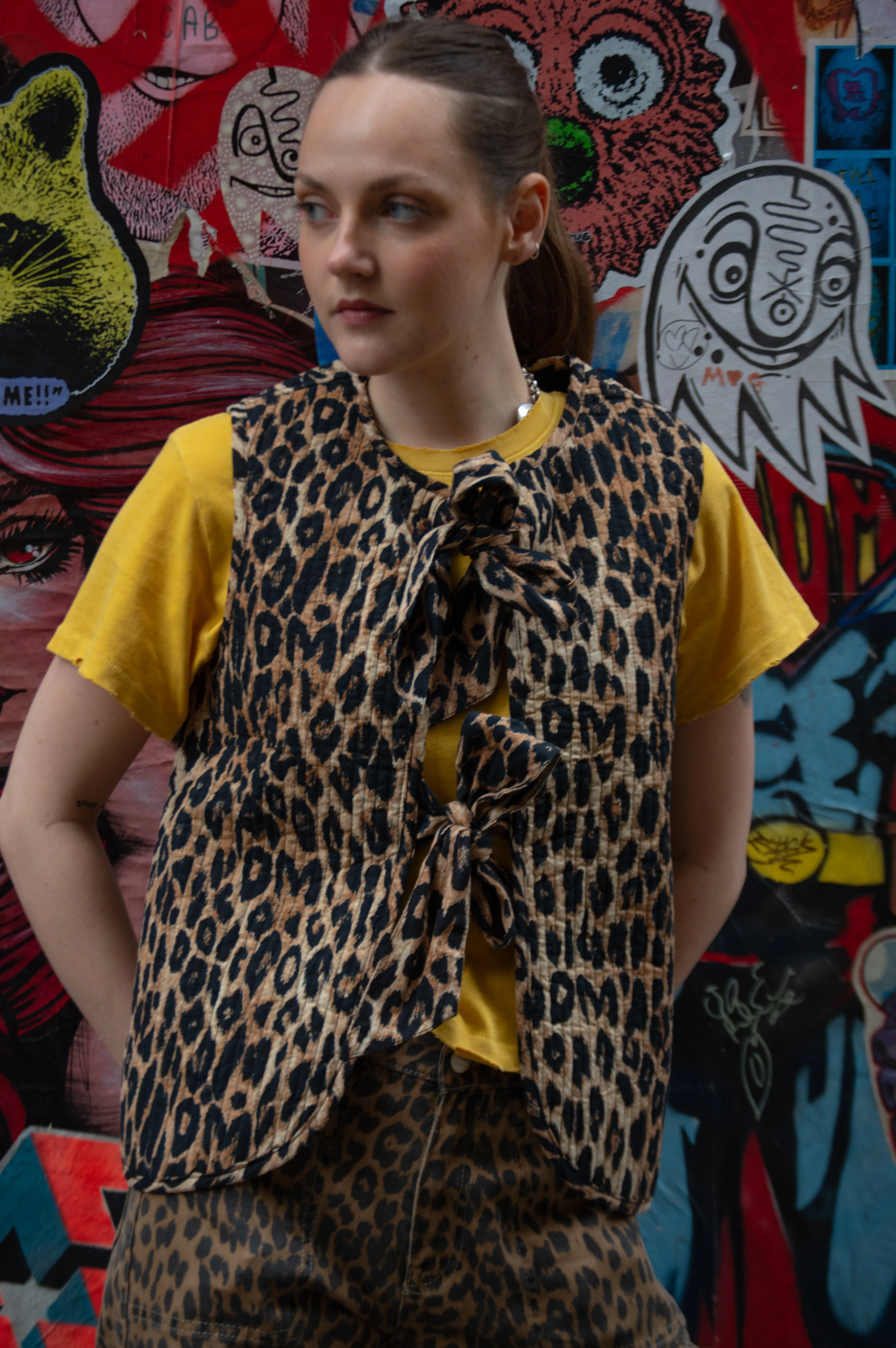 Damson Madder Tilly Tie Front Leopard Gilet