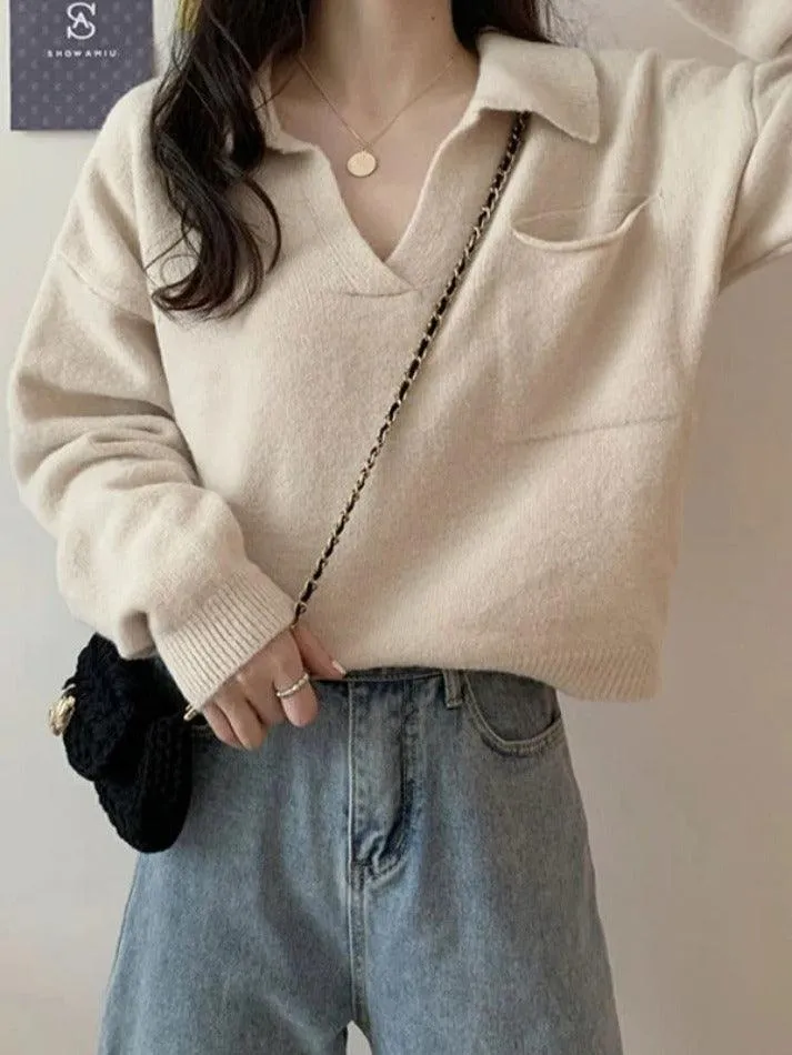 deanwangkt - Pocket Crop Knit Sweater