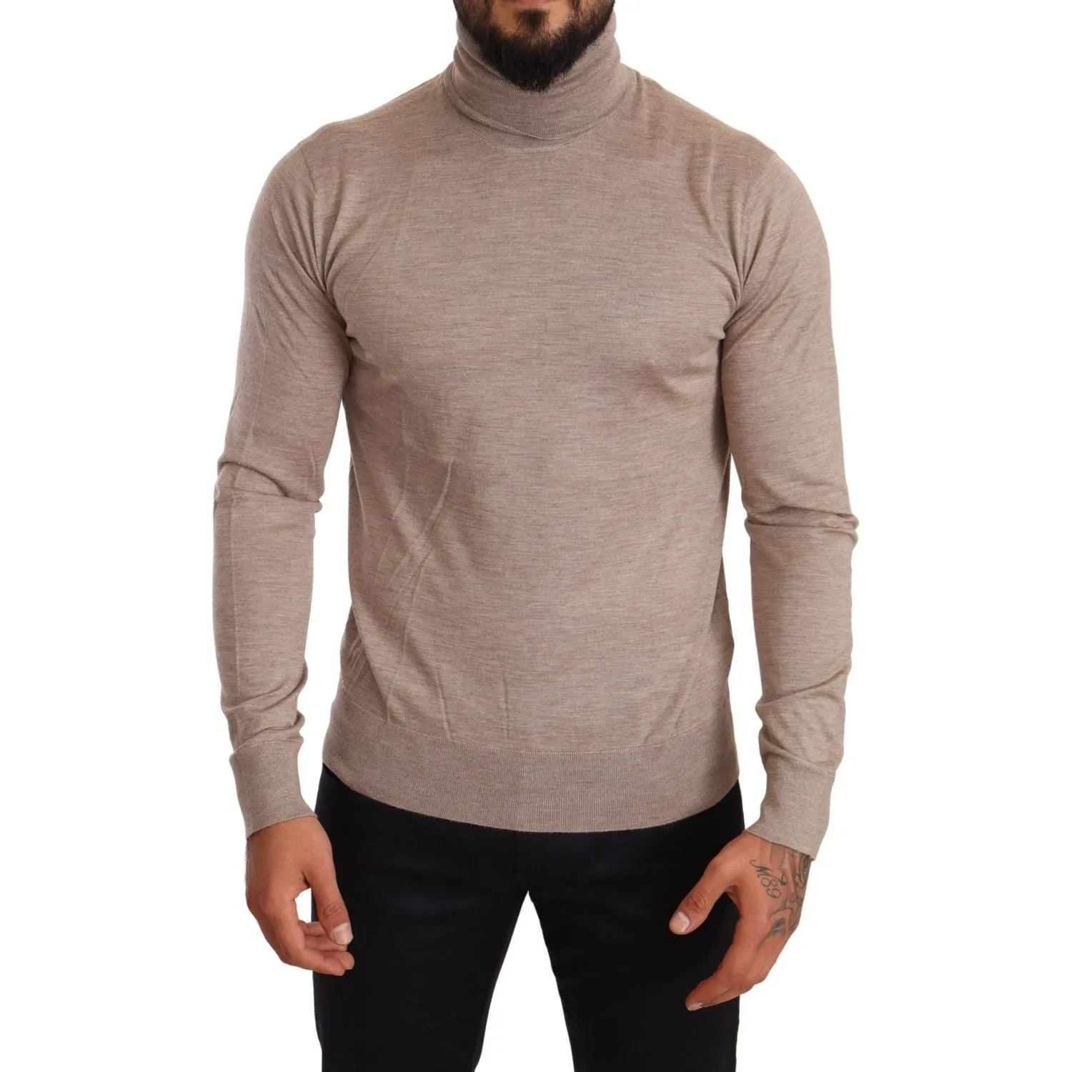 Dolce & Gabbana Beige Turtleneck Cashmere-Silk Blend Sweater