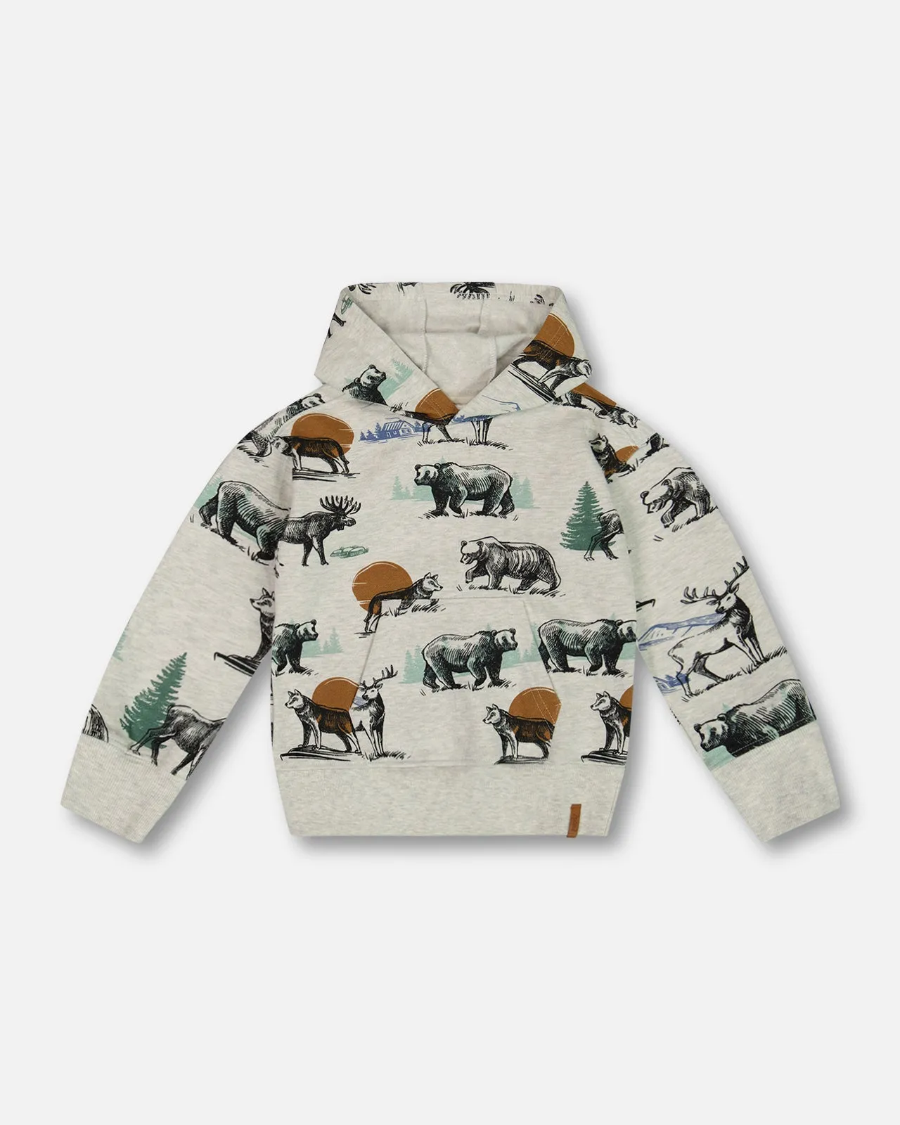 DPD Printed Forrest Animals Fleece Hooded Sweatshirt