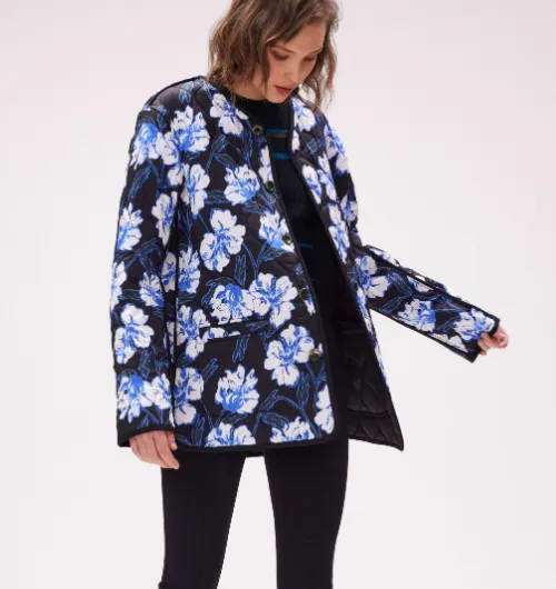 DVF Domino Reversible Coat in Outline Floral