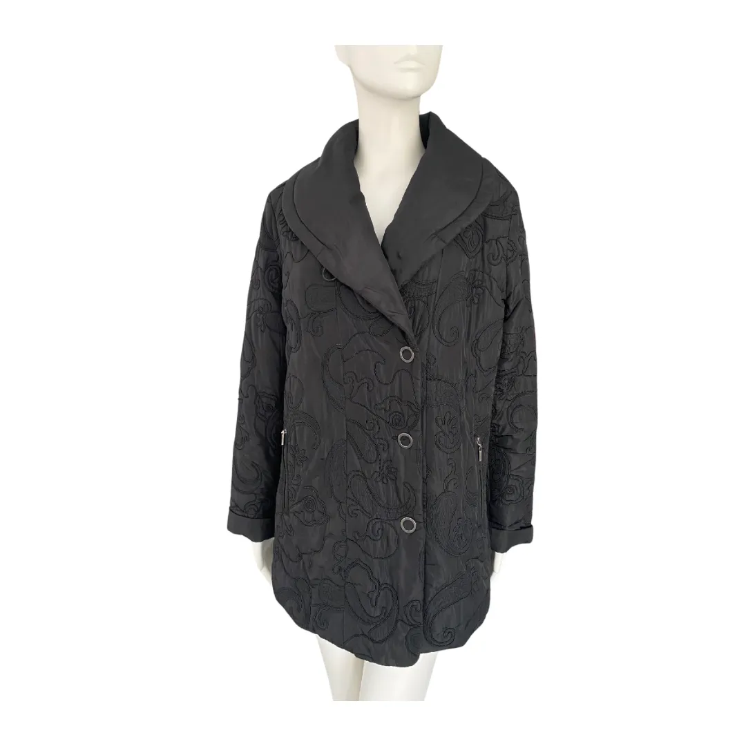 Embroidered Lightweight Padded Coat Black SIZE 12