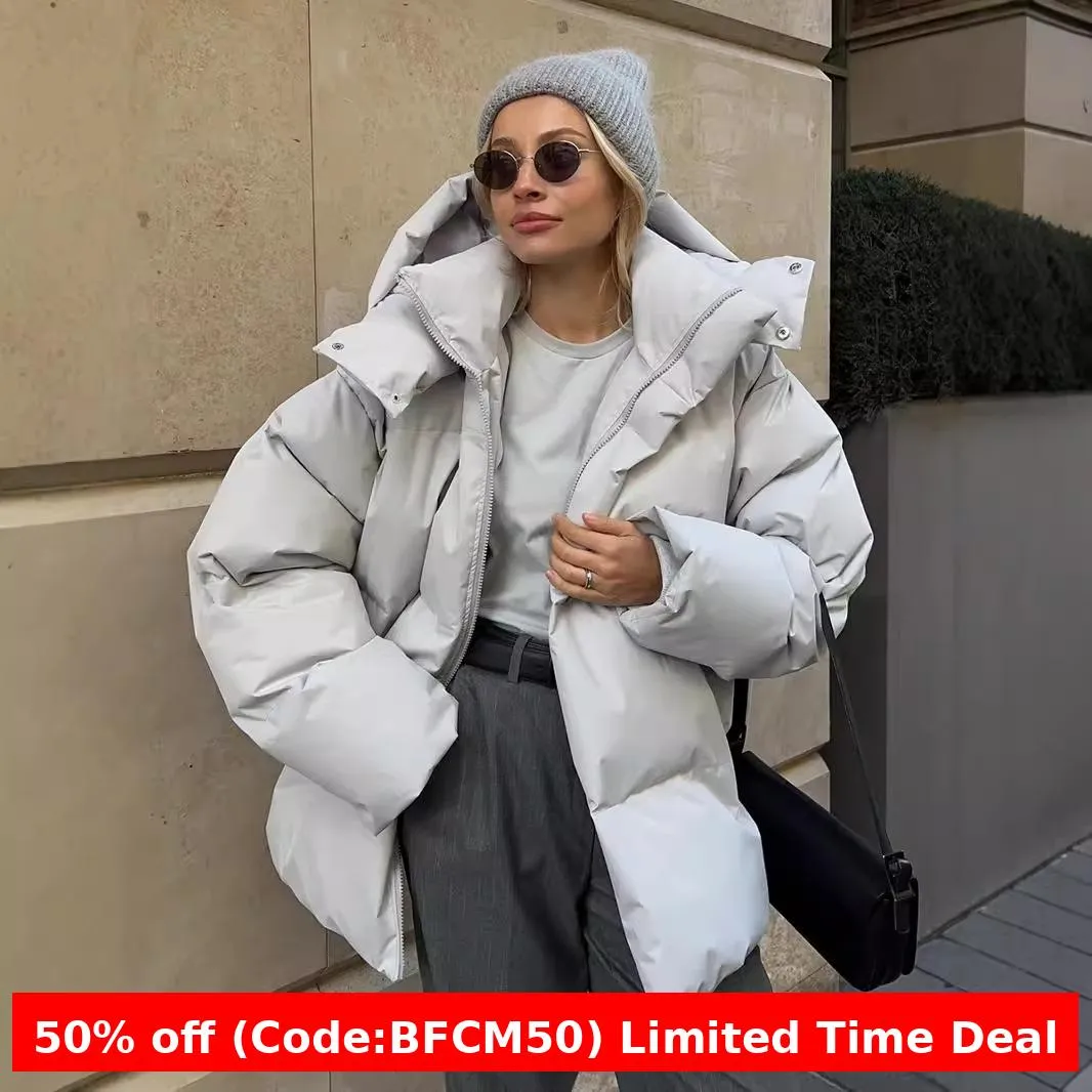 Fashionkova winter football game outfit Cotton-Padded Jacket Women's Cotton-Padded Jacket Loose Cotton-Padded Jacket Solid Color Hooded Cotton-Padded Jacket 2024 Winter