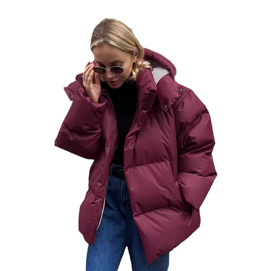 Fashionkova winter football game outfit Cotton-Padded Jacket Women's Cotton-Padded Jacket Loose Cotton-Padded Jacket Solid Color Hooded Cotton-Padded Jacket 2024 Winter