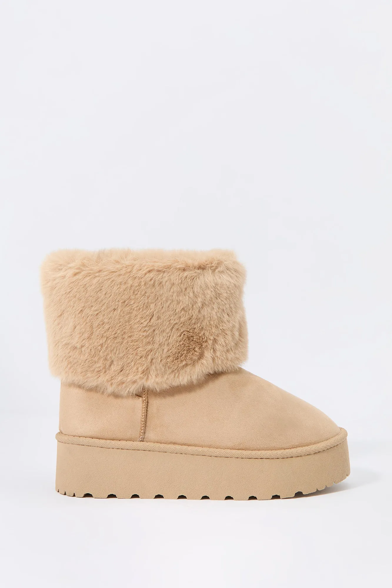 Faux Fur Collared Platform Booties