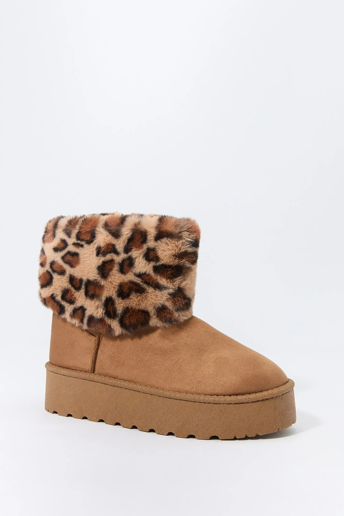 Faux Fur Collared Platform Booties