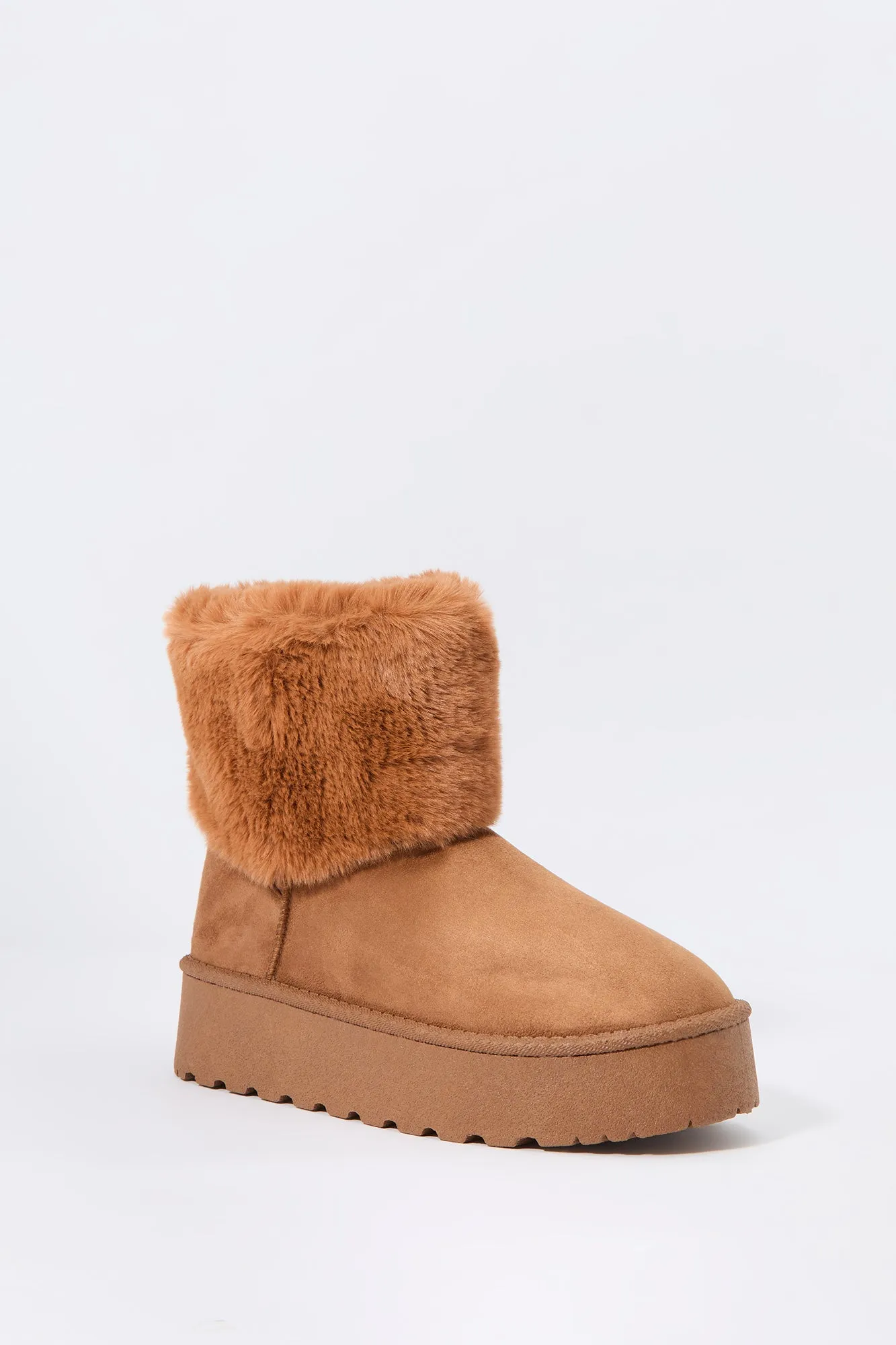 Faux Fur Collared Platform Booties