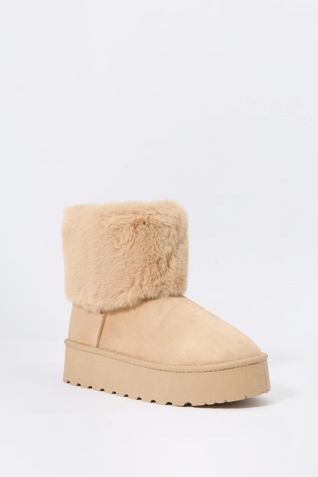 Faux Fur Collared Platform Booties