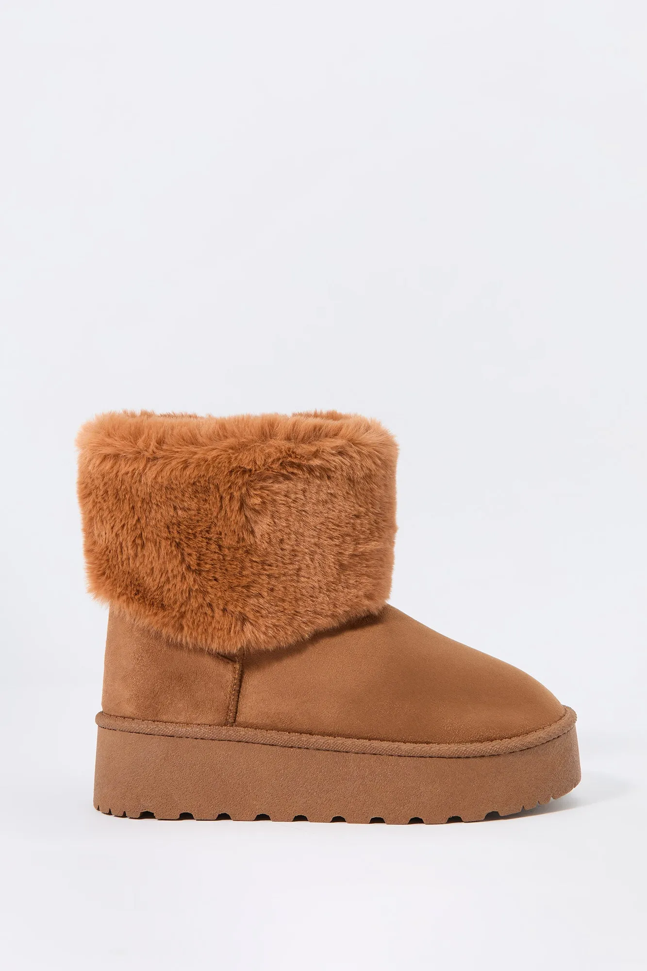 Faux Fur Collared Platform Booties