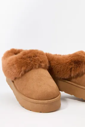 Faux Fur Collared Platform Slipper Booties