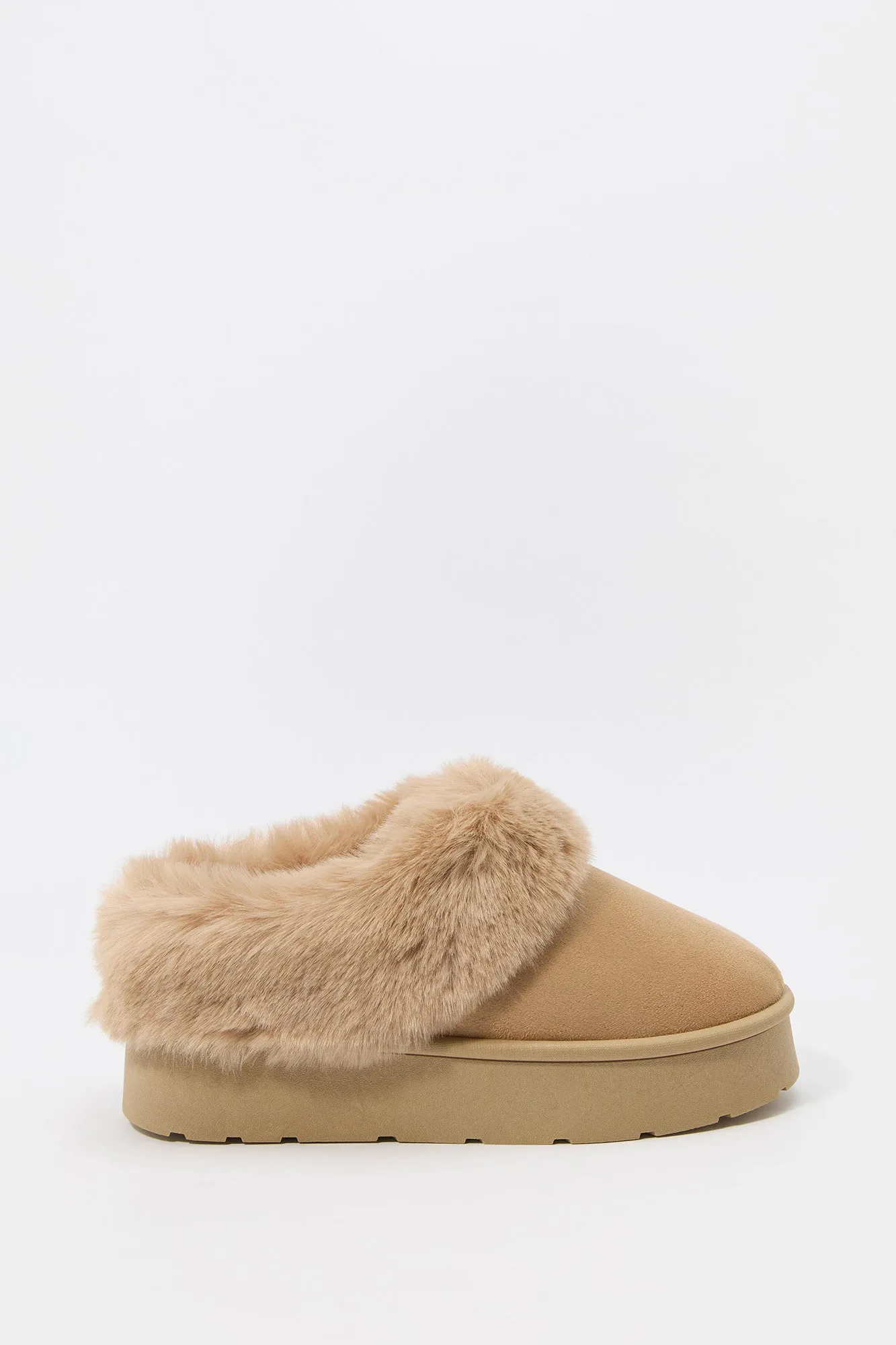 Faux Fur Collared Platform Slipper Booties