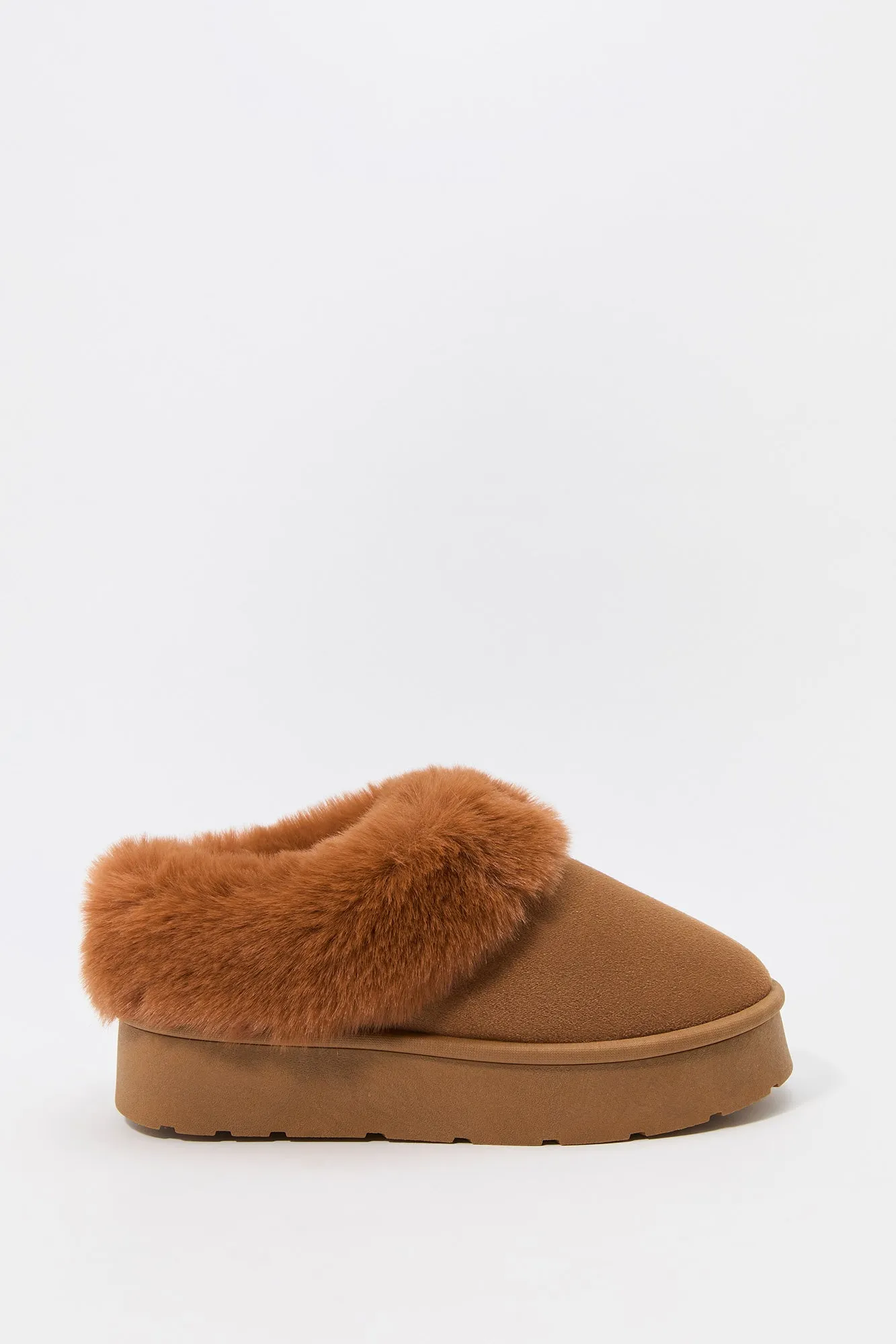 Faux Fur Collared Platform Slipper Booties