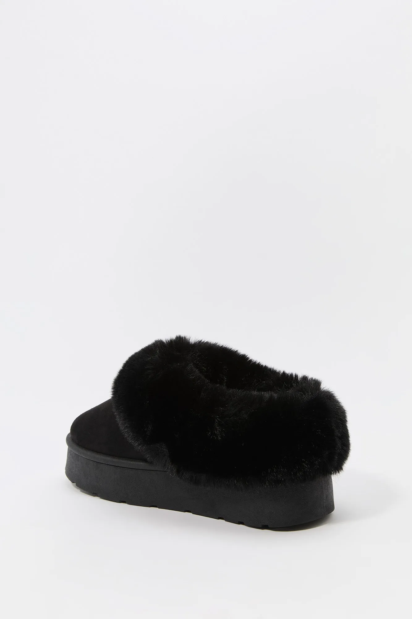 Faux Fur Collared Platform Slipper Booties