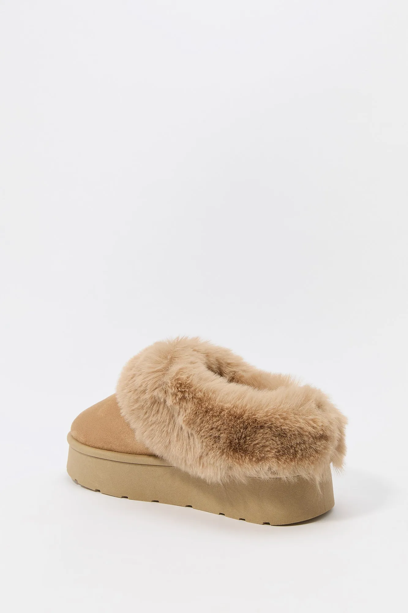 Faux Fur Collared Platform Slipper Booties