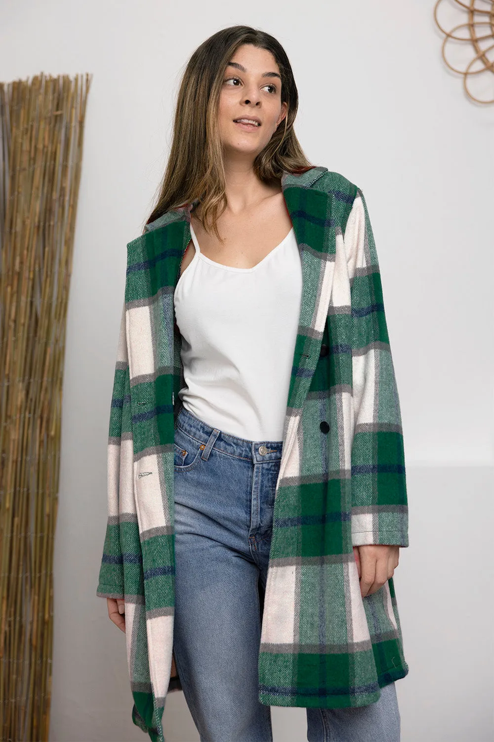 Full Size Plaid Button Up Lapel Collar Coat Sizes S - XXL