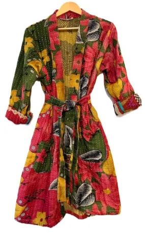 Fully Reversible Cotton Quilted Kimono Duster.  Great Print For Year Round Use. (Floral)