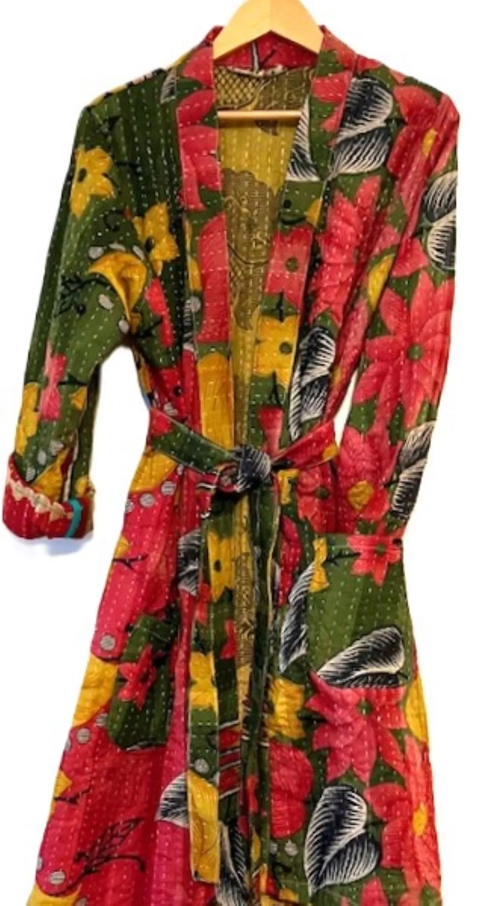 Fully Reversible Cotton Quilted Kimono Duster.  Great Print For Year Round Use. (Floral)