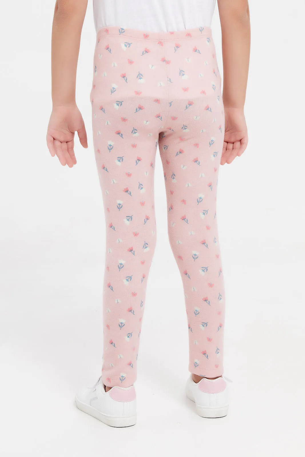 Girls Pink Printed Leggings