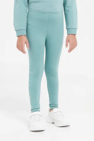 Girls Teal Side Print Legging