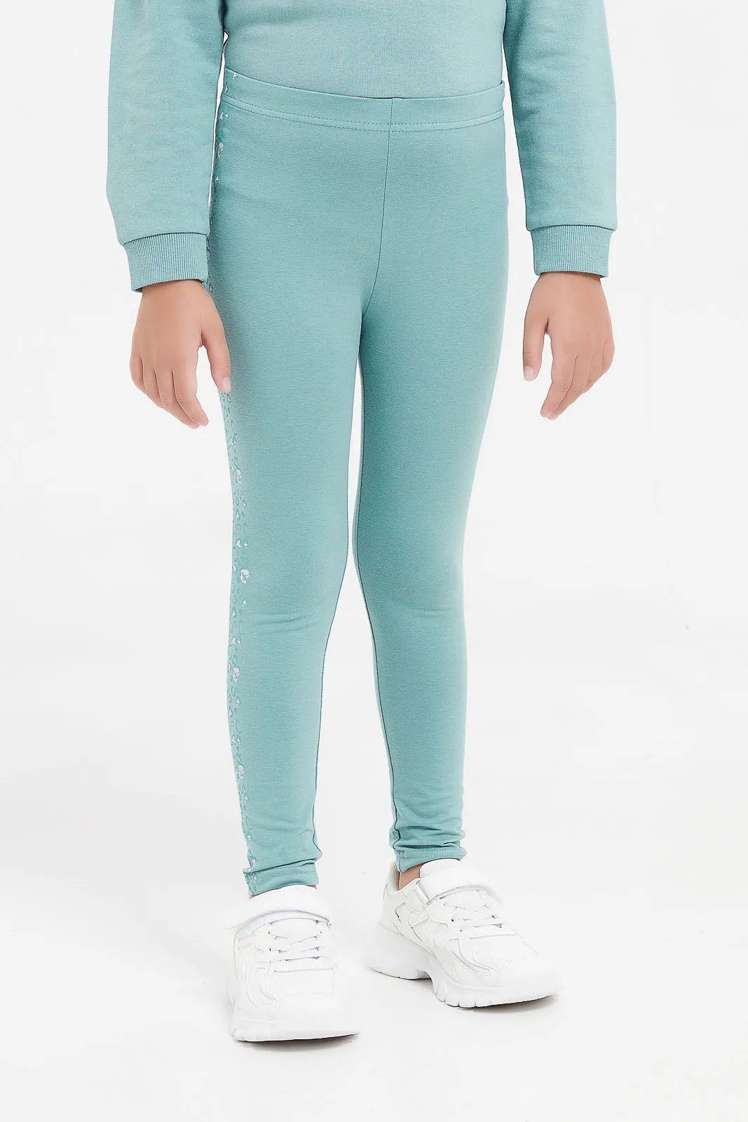 Girls Teal Side Print Legging