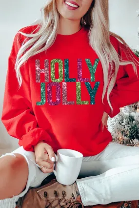 Glittering "HOLLY JOLLY" Christmas Sweatshirt