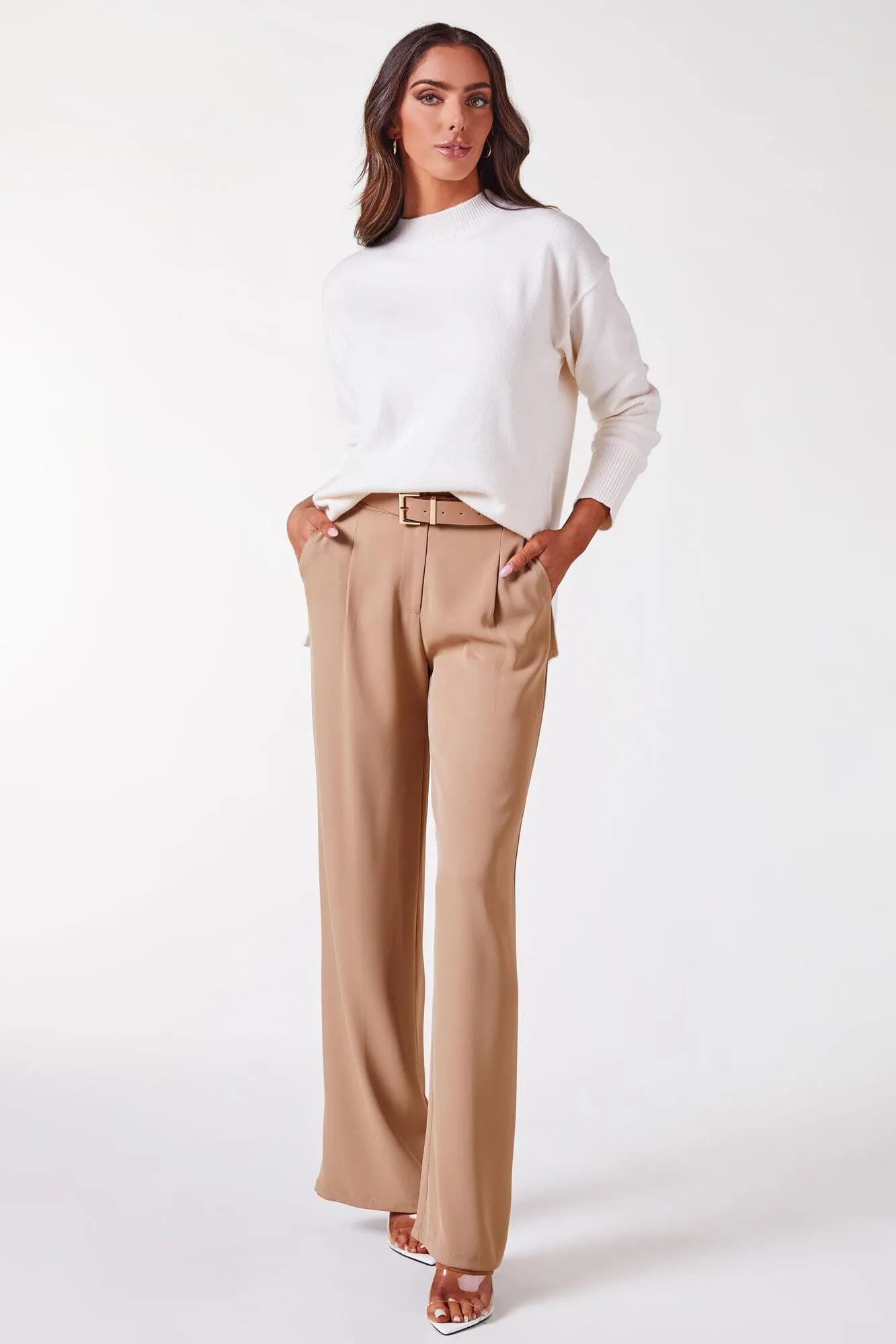 Good Feeling Beige High Rise Pants