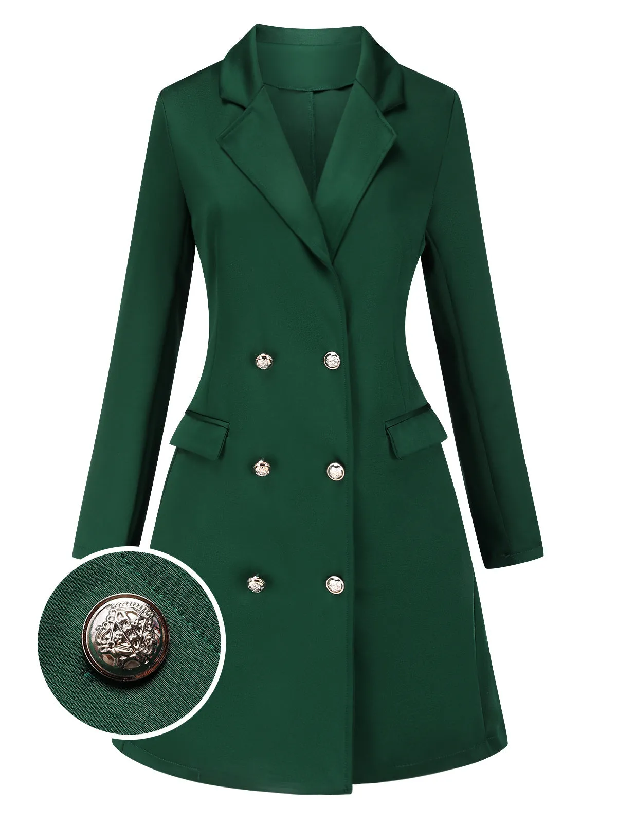 Green 1940s Solid Double-Breasted Coat