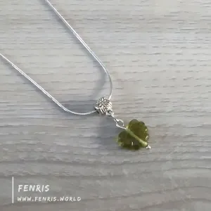 Green Leaf Necklace Silver Minimalist Glass Pendant