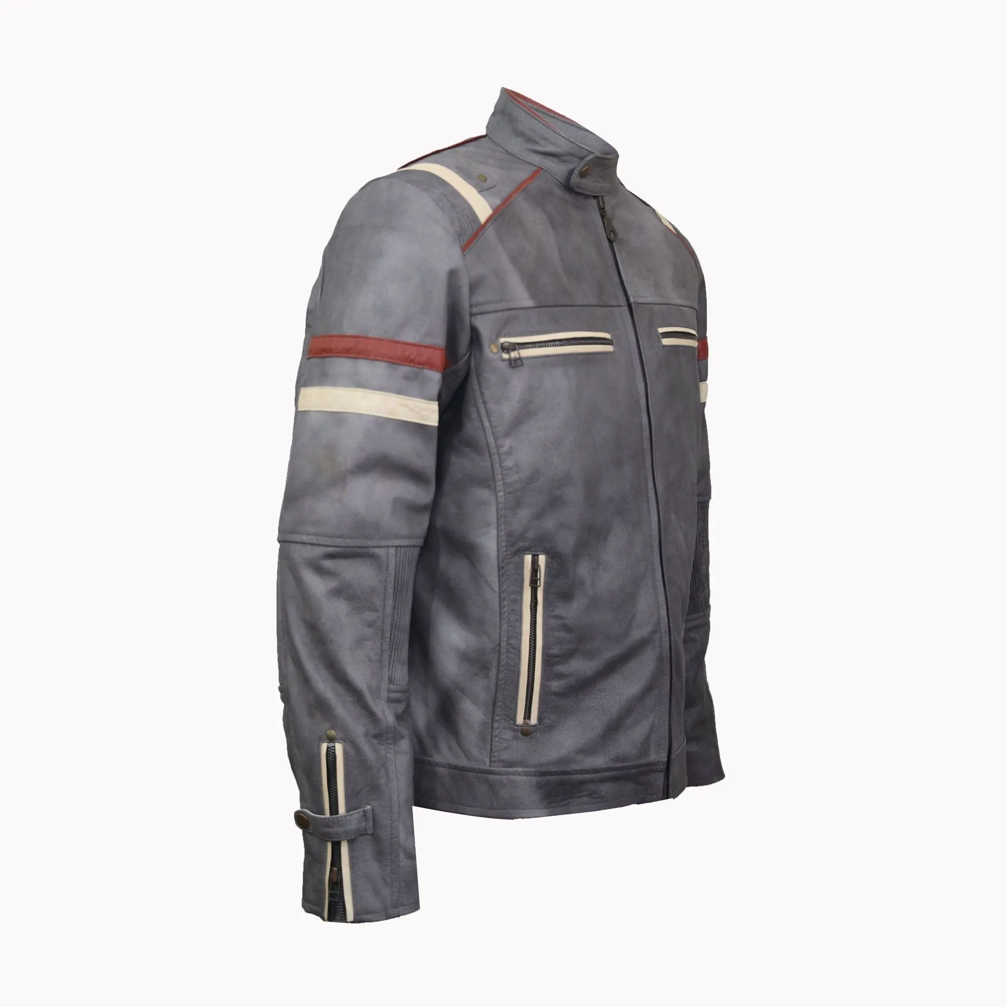 Grey Retro Motorcycle Leather Jacket