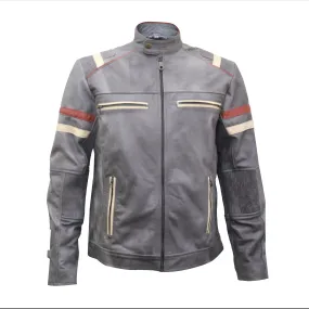 Grey Retro Motorcycle Leather Jacket