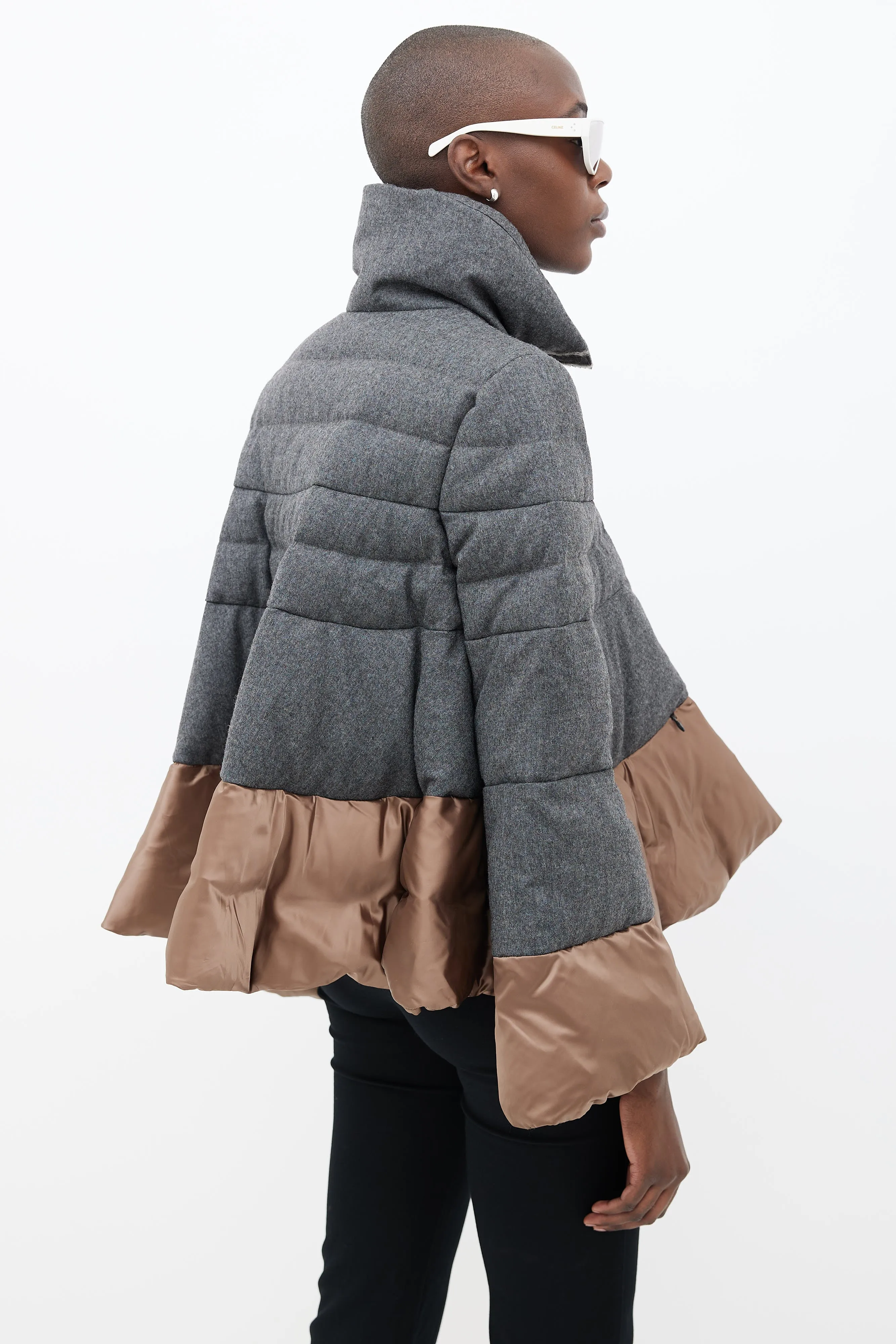 Grey Wool & Bronze Nylon Zipped Coat