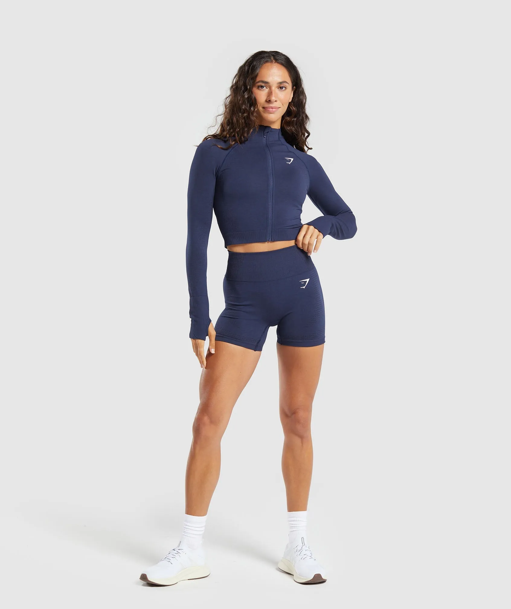 Gymshark Vital Seamless Midi Zip Pullover - Heavy Blue/ Marl