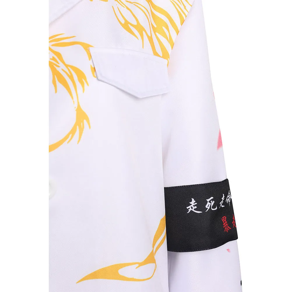 Japanese Bosozoku Kimono Cosplay Costume White Coat Pants Outfits Halloween Carnival Suit